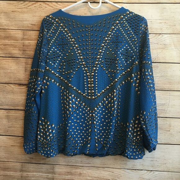 ALFANI BLOUSON TOP WITH JEWELED NECKLINE‎ - Picture 4 of 7